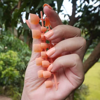 Нов 24 бр. гореща мода карамел цвят сладки нокти готови режийни ноктите кратък абзац светло Оранжево N328