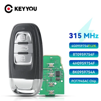 KEYYOU Бесключевой Интелигентен Авто Дистанционно Ключодържател за Audi A4 A5 A6L A7 A8 и Q5 2010 2011 2012 2013 2014 2017 2018 3 Пъпка 315/433/868 Mhz