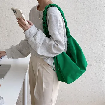Корейски Стил, Найлонови Торбички на Рамо Голям Капацитет, Дамски Чанти през Рамо за Пътуване, Пазаруване, Ежедневни Проста Однотонная Чанта През Рамо Дамски Чанти-Тоут