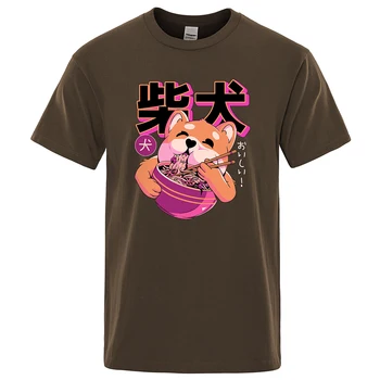 Сладка Тениска Shiba Inu Eating Noodles, Модни Памучни Тениски, Удобни Летни Тениски в стил хип-Хоп, Дишаща Еко Мъжки Блузи