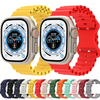 Силиконов ремък Ocean за Apple Watch Каишка 49 мм 45 мм 41 мм 44 40 мм 42 мм 38 мм Нова Гривна за iWatch серията Ultra 8 7 6 5 4 3 SE