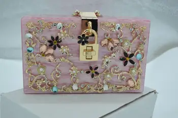 Вечерна дамска чанта Луксозна висококачествена диамантена резбовани куха замковая акрилна замшевая дамски вечерна чанта-клатч през рамо, чанта с капак, в чантата