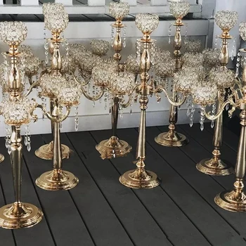 5 ръце златни свещници свещници, свещници сватбени централните елементи за маси централна сватбен кристална централният елемент