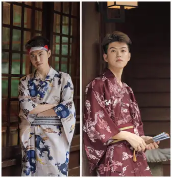 2022 ново японско мъжко кимоно, халат за баня, традиционната роба, домашно облекло, костюм самурай с тотем на дракона, ретро мъжко кимоно пътни настилки