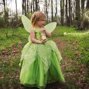 2022 Фея Камбанка За Момичета Принцеса Хелоуин Cosplay Детски Парти На Зелено Цвете Детски Костюм На Фея Крила На Пеперуда Комплект