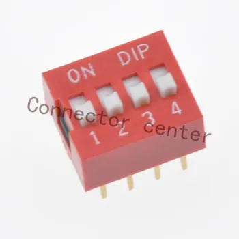 Висококачествен dIP-превключвател с по стъпка 2.54 мм, позлатени, 4 разпоредби, 8 контакти, Червен ДС-04