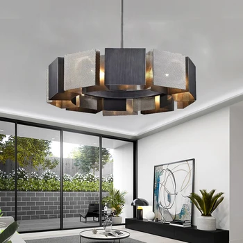 Постмодерното трапезария, спалня черен метален лампа луксозна креативна полилей Скандинавски дизайн ковано желязо, ретро художествена лампа