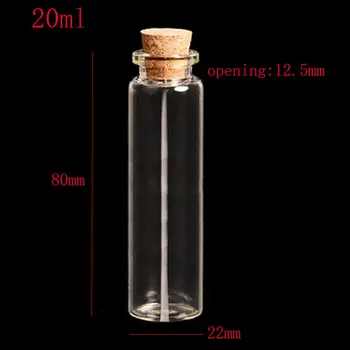 20 мл X50 стъклена бутилка с дървена запушалка, 2/3 грама прозрачни празни стъклени съдове с фланец гърло 20 cc декоративни флакона с капачката,