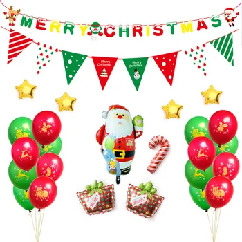 Коледни Декорации, колекция от Червени и Зелени Топки от Фолио, Весел Банер на Дядо Коледа