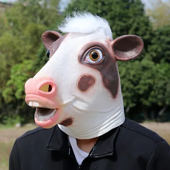 Розова крава латексова маска за Хелоуин маска на животното cosplay смешни шапки за парти