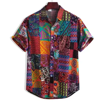 Мъжки Цветна Хавайски Ежедневни Риза с Къс Ръкав и без Копчета, Плажна Блуза, Големи Размери, Ризи С Принтом, 2020, Лятна Риза Homme