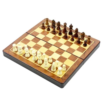 Висококачествен Сгъваем Комплект Шах и пулове 2в1, Дървени Фигури, Шахматна Дъска от Масивна дървесина, Развлекателна Играчка за мислене, Игра на Дъска