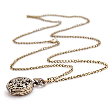 Мода Ретро Ретро Бронзови кварцови часовници джобни Верига висулка колие (lotus)