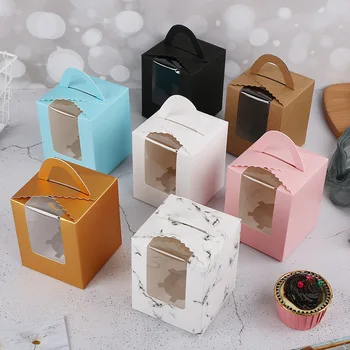 10шт Прозрачна Дръжка Cupcake Десерт Опаковъчна Кутия за Рожден Ден, Парти Сватба Подарък Кутия за Доставка