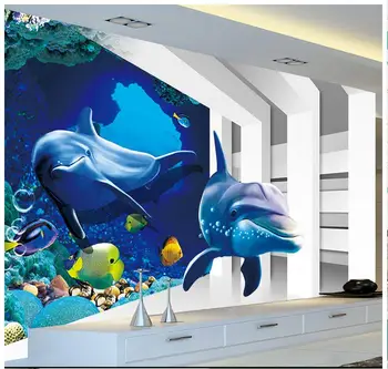 3D стенописи тапети по поръчка картина стенни рисувани стени HD 3D Океана Света на Делфините ТЕЛЕВИЗИЯ тапети 3d тапети декорация на всекидневна