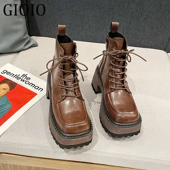Gioio/ женски ботильоны в британския стил; дамски обувки Martin от естествена кожа; Новост 2021 г.; есенни мотоциклетни ботуши дантела; женски
