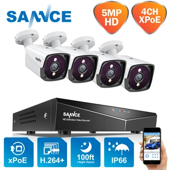 4-Канална Система за Видеонаблюдение 5 М XPOE Мрежова Система за Видеонаблюдение С 4 Бр. 5.0 MP IP камера 4CH NVR Водоустойчив Комплект за Външно Наблюдение SANNCE