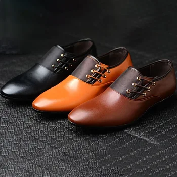 Нова лятна кожени обувки; мъжки ежедневни кожени обувки на нисък ток с остър пръсти; модел обувки дантела; Zapatos ал Hombre