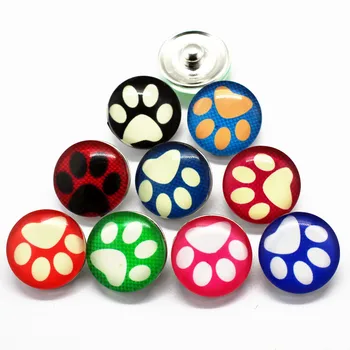 Най-новият микс 10 бр/лот, Копчета със закопчалка под формата на лапи сладък куче, Окачване, 18 мм, Стъклени копчета с принтом зоология, подходяща за Гривни и гривни 