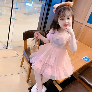 Момичета 2022 Нов Летен Детски Тортата Е Супер Модно Сетчатое Принцеса Рокля Фея
