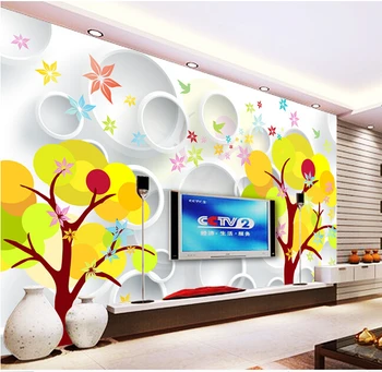Потребителски 3D стенописи,абстрактно дърво 3D кръг papel de parede,хол разтегателен ТЕЛЕВИЗИЯ стени детска спалня тапети