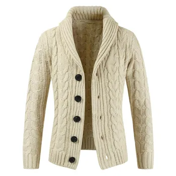 Есенно-зимния нов мъжки пуловер с дълъг ръкав, жилетка с ревери, вязаный пуловер копчета палто, топло палто
