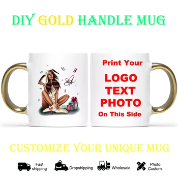 Керамични Златна дръжка чаша за Подарък Кутия Момиче САМ фото чаши за Кафе, чаша с индивидуални снимки DIY на изображението за печат на чаши KTDZ-RW-004-JB
