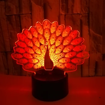 Новост Паун 3D Led нощна светлина В 7 Цвята Животни Паун Настолна USB Лампа за Деца за Рожден Ден, Подарък за Коледа Начало Декор