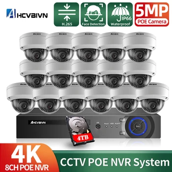 H. 265 + 16CH 5MP 8CH POE Система за Видеонаблюдение NVR Комплект AI Камера за Разпознаване на Лица Куполна Водоустойчива Камера за Сигурност POE Комплект за Видеонаблюдение