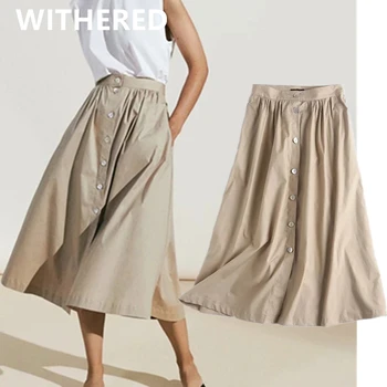 Maxdutti поли на жените в английски стил, модни елегантни памучни однобортные свободни ежедневни поли faldas mujer moda 2021 дамски дълги