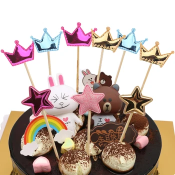 10 БР. Короната На Cupcake Topper Пръчки Рожден Ден Украси Торта Topper Флаг Детски Нова Година 2022 Душ Вечерни Сувенири Инструмент За Украса На Тортата