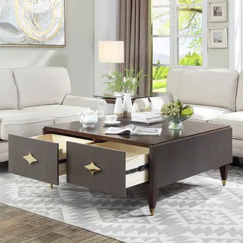 Американски лек луксозен чай масичка с телевизор, комбиниран шкаф, проста, мебели за хола, сива ивица, чай маса от масивно дърво