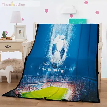 Thumbedding Футболно Игрище Фланелевое Дизайнерско Одеало за Легло 3D Спортно Пледное Одеяло Удобен Материал Меко Докосва Завесата