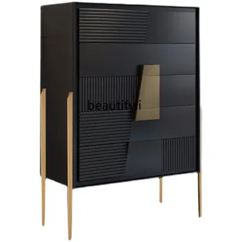 yj Лесен луксозен скрин италиански стил, модерен минималистичен шкаф за съхранение, Шкафче, страничен шкаф, Скрин от масивно дърво