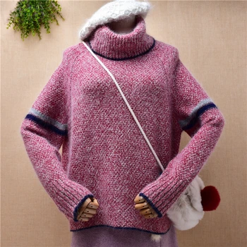 жена модерен зимен дебел топъл ангорский козината на заек, вязаная поло, свободен пуловер, есенно-зимни дрехи, жилетка, пуловер
