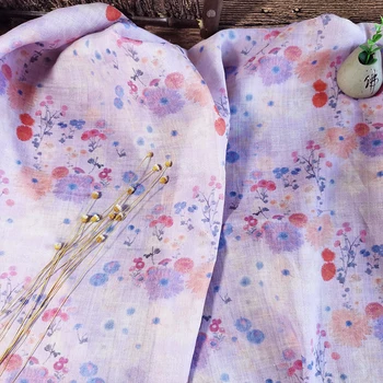 Натурална чиста кърпа ramie tissus с лилави цветя принтом tissu Висококачествено рокля-халат за баня рокля плат