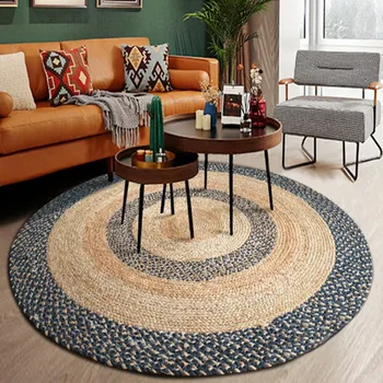 Натурален качествен джутовый черга ръчна изработка, ретро декоративни нощни килим с кръгла форма в американски стил, хладен подложка за лятото