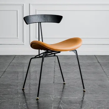 скандинавски Дизайнерски стол iron художествен потребителска маса за хранене, кожен стол С Дизайнерска облегалка луксозен ретро-индустриален Стил, мебели за стола HY