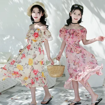 лятна рокля за момичета, детски рокли впечатлява със своя бохемски стил за момичета, празнични шифоновые плажни рокли с цветен модел в Тайланд