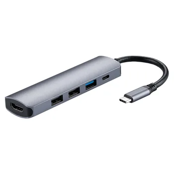 Пет в едно Адаптере Type-C за HDMI 4K Thunderbolt C USB Hub с Възел 3,0 2,0 TF Слот за SD четец на PD за MacBookPro Air Дърва