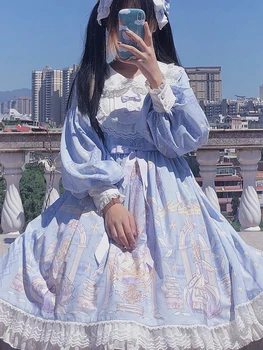 Дворецът на принцеса Лолита винтидж рокля дантела Питър Пан яка с висока талия рокля във викториански стил Kawaii момиче готическа Лолита ОП Лоли