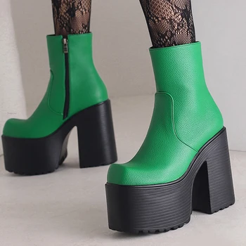Размер33-40женские обувки на висок ток, обувки с квадратни пръсти, женски зимните модни стръмни ботильоны, дамски обувки за партита, ботуши на платформа в стил пънк