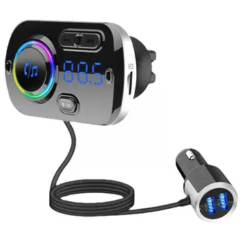 Автомобилен FM-предавател Комплект LCD Дисплей Bluetooth 5,0 Двойна AUX Хендсфри и Зарядно Устройство Led MP3 Светлина USB Плейър С H3D2