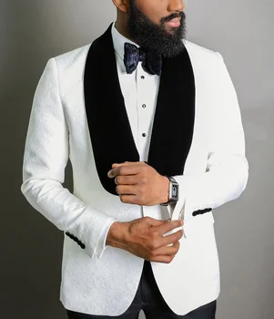 Нови Смокинги за Младоженеца с бял модел и черно модел, Мъжки костюми с ревера, 2 броя, Сватбен костюм на Младоженеца (Яке + панталон + вратовръзка) D121
