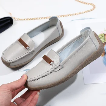 Дамски обувки Кожени Маратонки на равна подметка Женски 2022 Удобни Дамски Ежедневни Обувки За ходене Модни Дамски Лоферы Голям Размер