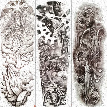 JURAN на Мъже, Жени Боди-арт Временни Татуировки Пълна Ръка Крак Пада на Ъгъла на Фалшиви Татуировки Миещи Часовници с Компас Цветя Татуировки Етикети