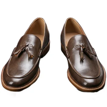VXO/ Мъжки кожени модела обувки; Луксозни Лоферы; Висококачествени Мъжки Ежедневни Обувки от естествена Кожа с Пискюли; Кожа Обувки