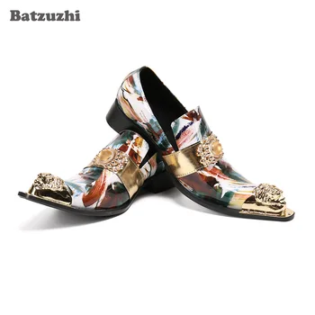 Batzuzhi/ луксозни мъжки кожени обувки, ръчно изработени с метални връхчета; цветни официални кожени модел обувки за мъже; бизнес, вечерни и булчински!