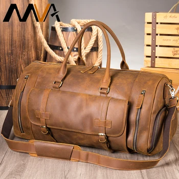 MVA Мъжка Чанта За Ръчен Багаж, Ретро Чанта От Естествена Кожа, Чанта За 17 
