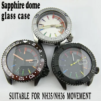 Nh35 36 корпус от неръждаема стомана, сапфирен кристал механизъм nh36 с потребителски логото на мъжки нови часовници стъклена делото